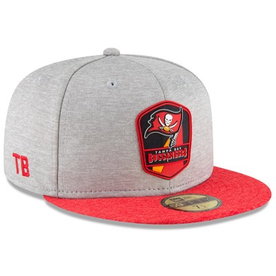 Men's Tampa Bay Buccaneers New Era Heather Gray/Red 2018 NFL Sideline Road Official 59FIFTY Fitted Hat 3058386